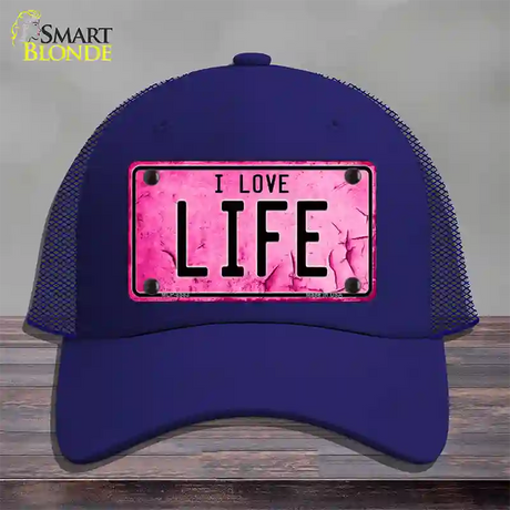 I Love Life Novelty License Plate Hat Mesh / Royal Blue