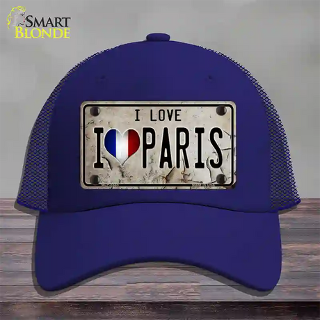 I Love Paris Novelty License Plate Hat Mesh / Royal Blue