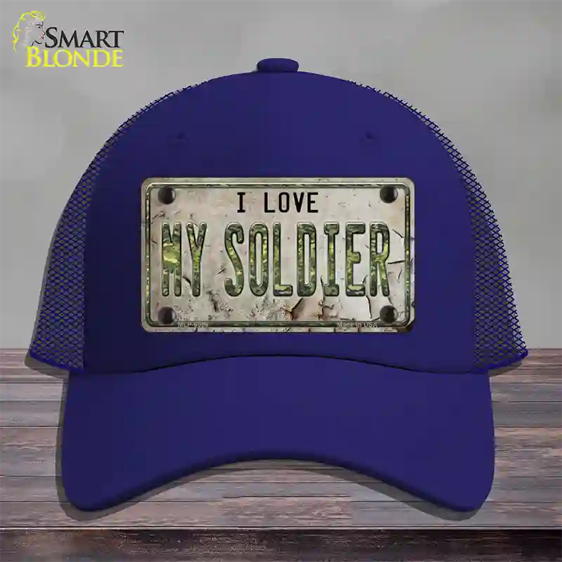 I Love My Solider Novelty License Plate Hat Mesh / Royal Blue