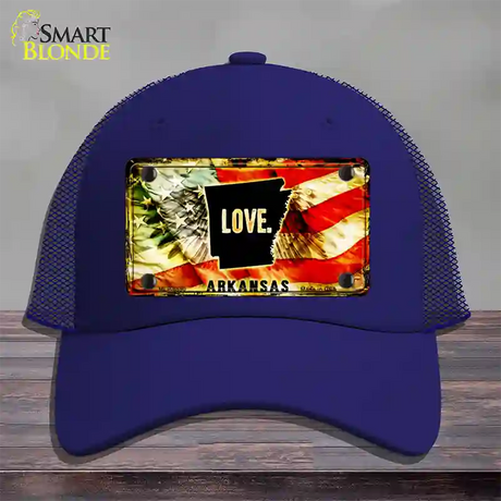 Arkansas Love Novelty License Plate Hat Mesh / Royal Blue