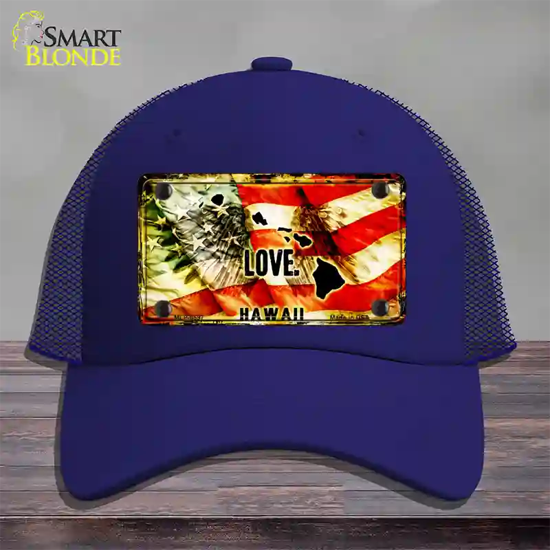 Hawaii Love Novelty License Plate Hat Mesh / Royal Blue