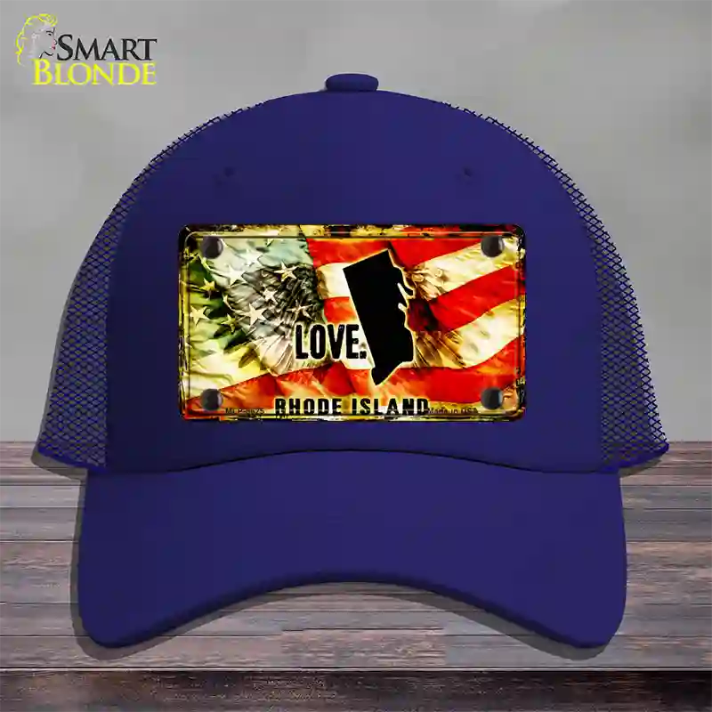 Rhode Island Love Novelty License Plate Hat Mesh / Royal Blue