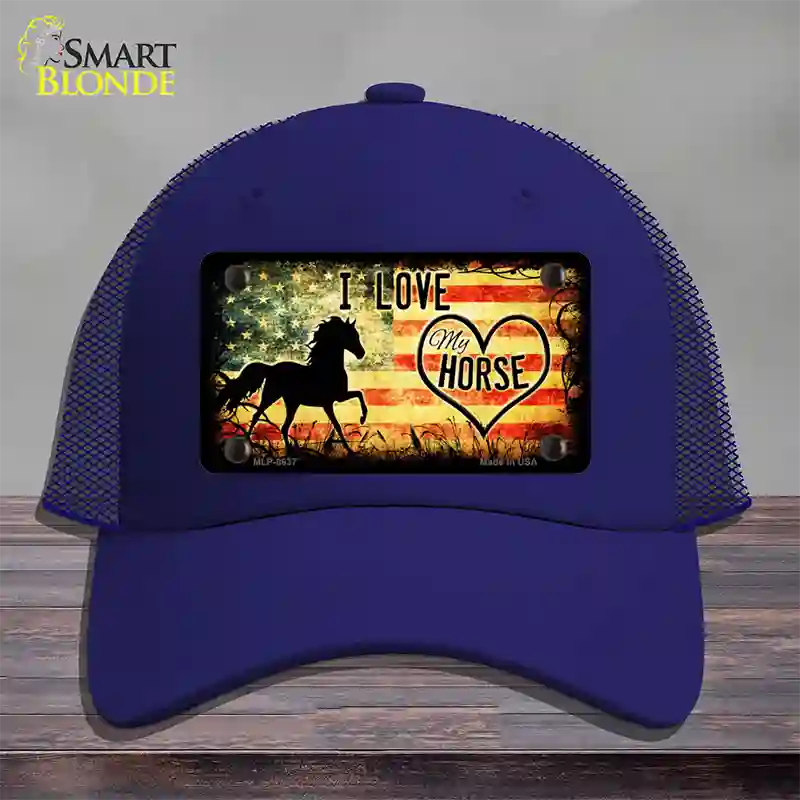 I Love My Horse Novelty License Plate Hat Mesh / Royal Blue