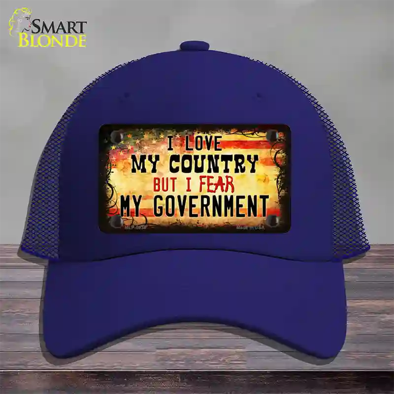 I Love My Country Novelty License Plate Hat Mesh / Royal Blue