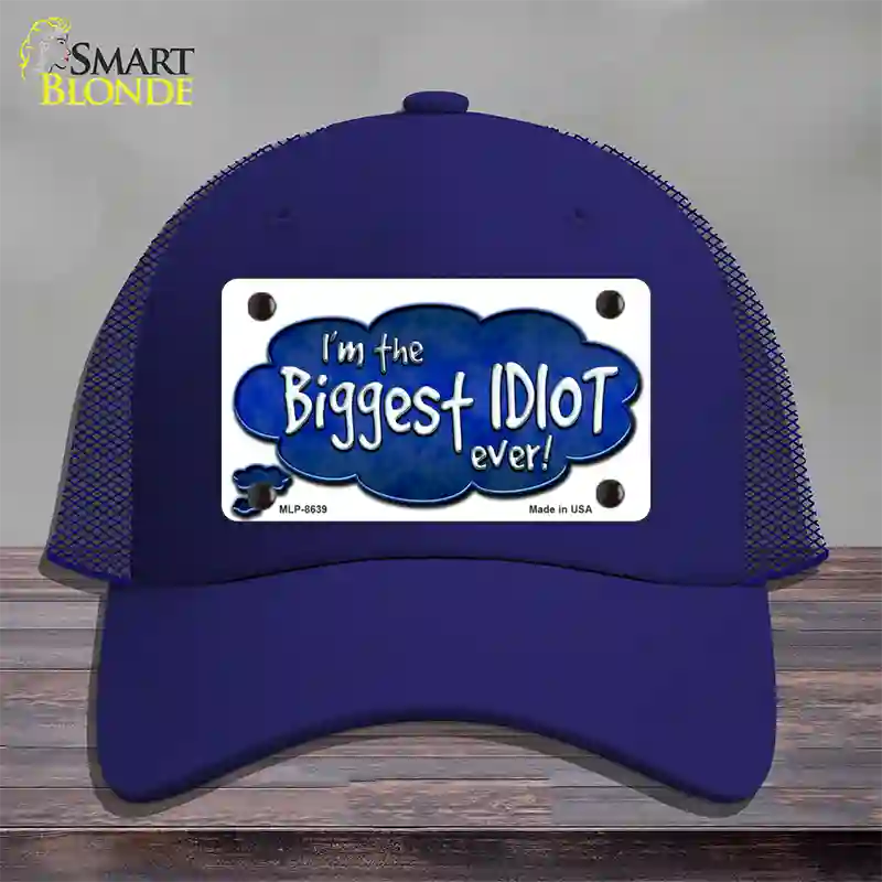 Biggest Idiot Novelty License Plate Hat Mesh / Royal Blue