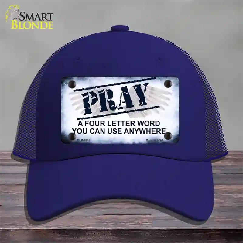 Pray Novelty License Plate Hat Mesh / Royal Blue