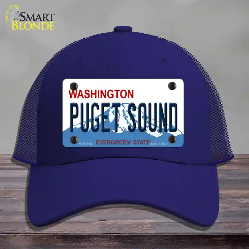 Puget Sound Washington Novelty License Plate Hat Mesh / Royal Blue