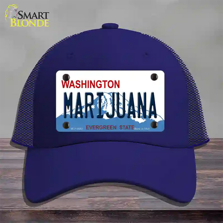 Marijuana Washington Novelty License Plate Hat Mesh / Royal Blue