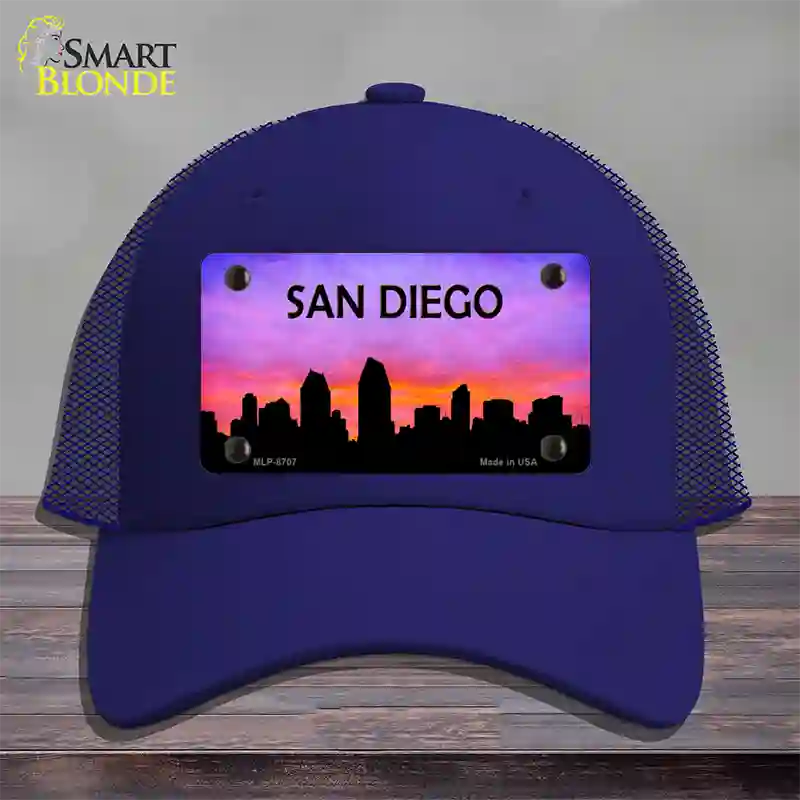 San Diego Silhouette Novelty License Plate Hat Mesh / Royal Blue