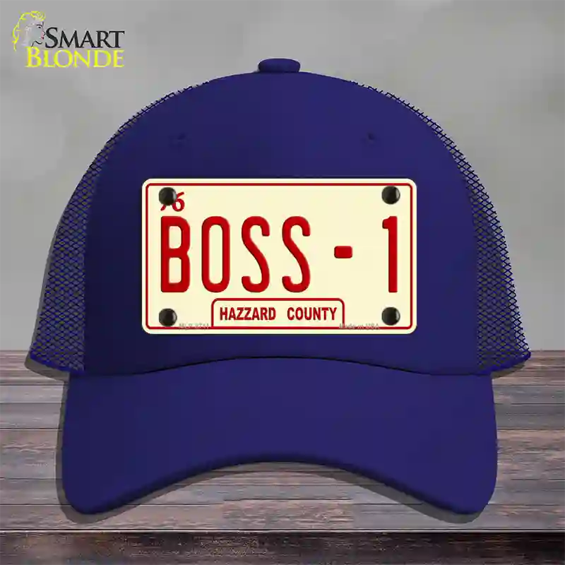 Boss 1 Novelty License Plate Hat Mesh / Royal Blue