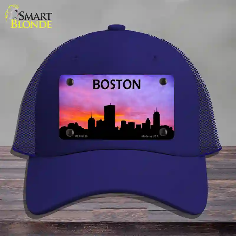 Boston Silhouette Novelty License Plate Hat Mesh / Royal Blue