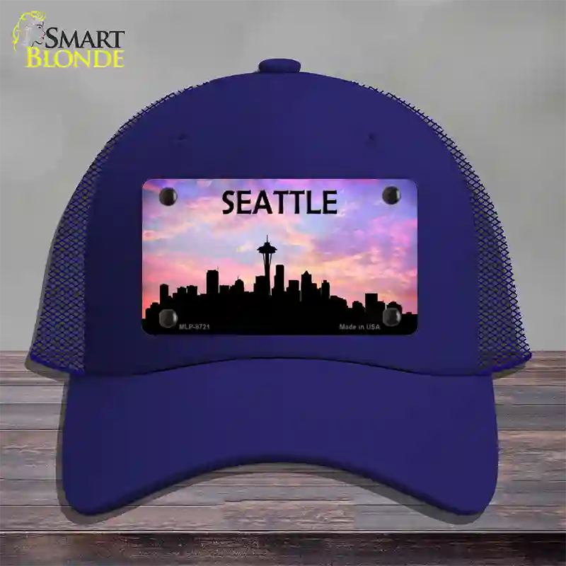 Seattle Silhouette Novelty License Plate Hat Mesh / Royal Blue