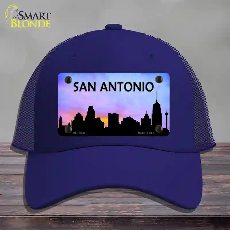 San Antonio Silhouette Novelty License Plate Hat Mesh / Royal Blue