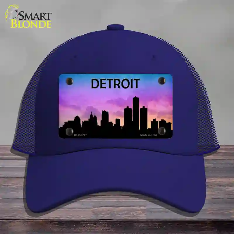 Detroit Silhouette Novelty License Plate Hat Mesh / Royal Blue