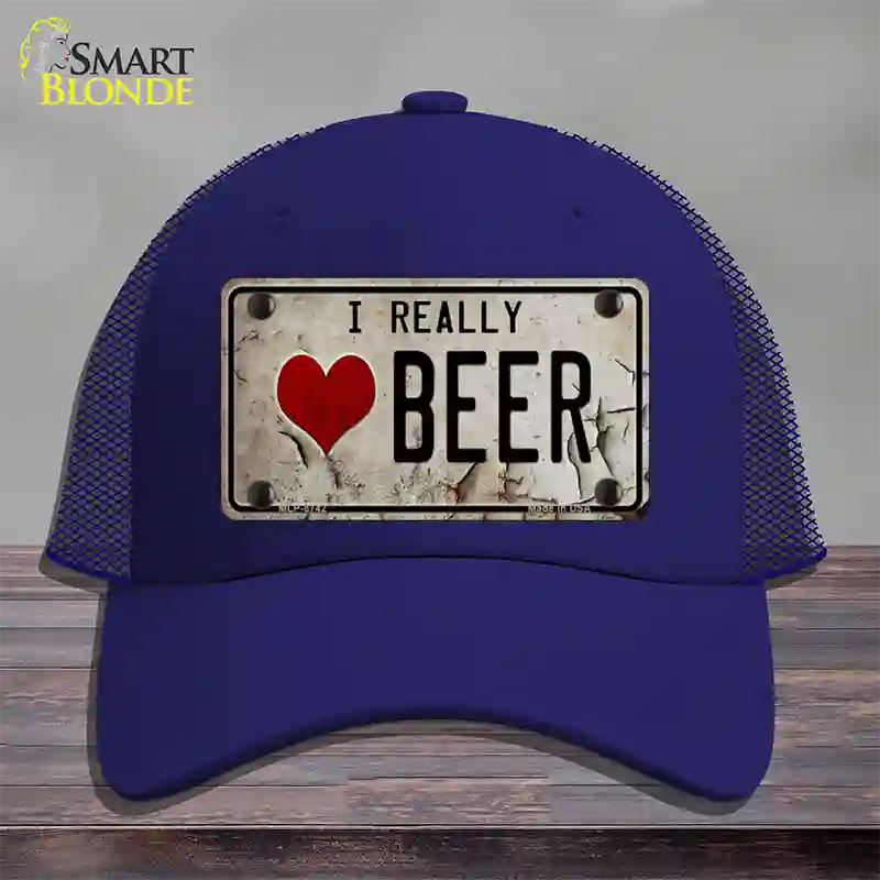 I Love Beer Novelty License Plate Hat Mesh / Royal Blue