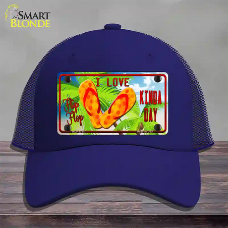 I Love Flip Flop Novelty License Plate Hat Mesh / Royal Blue