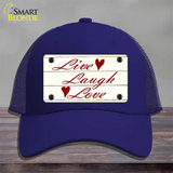 Live, Laugh, Love Novelty License Plate Hat Mesh / Royal Blue