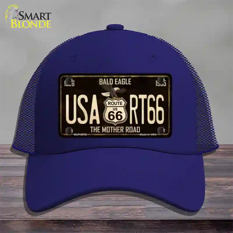 Bald Eagle Route 66 Novelty License Plate Hat Mesh / Royal Blue