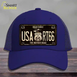 Bald Eagle Route 66 Novelty License Plate Hat Mesh / Royal Blue