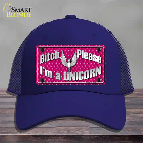 Bitch Please Novelty License Plate Hat Mesh / Royal Blue