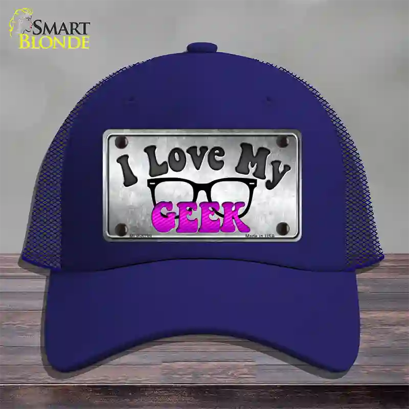 I Love My Geek Novelty License Plate Hat Mesh / Royal Blue