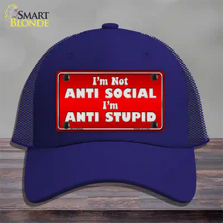 Anti Social Novelty License Plate Hat Mesh / Royal Blue