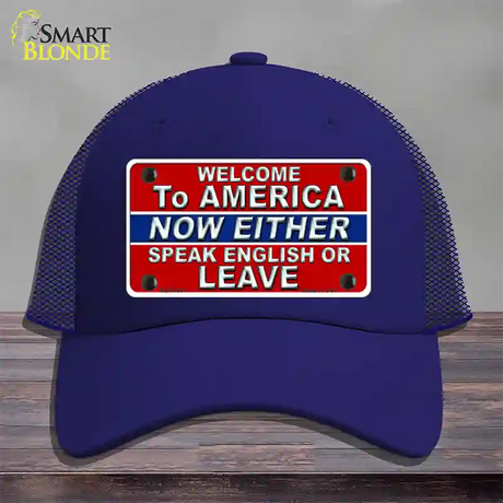 Speak English Or Leave Novelty License Plate Hat Mesh / Royal Blue