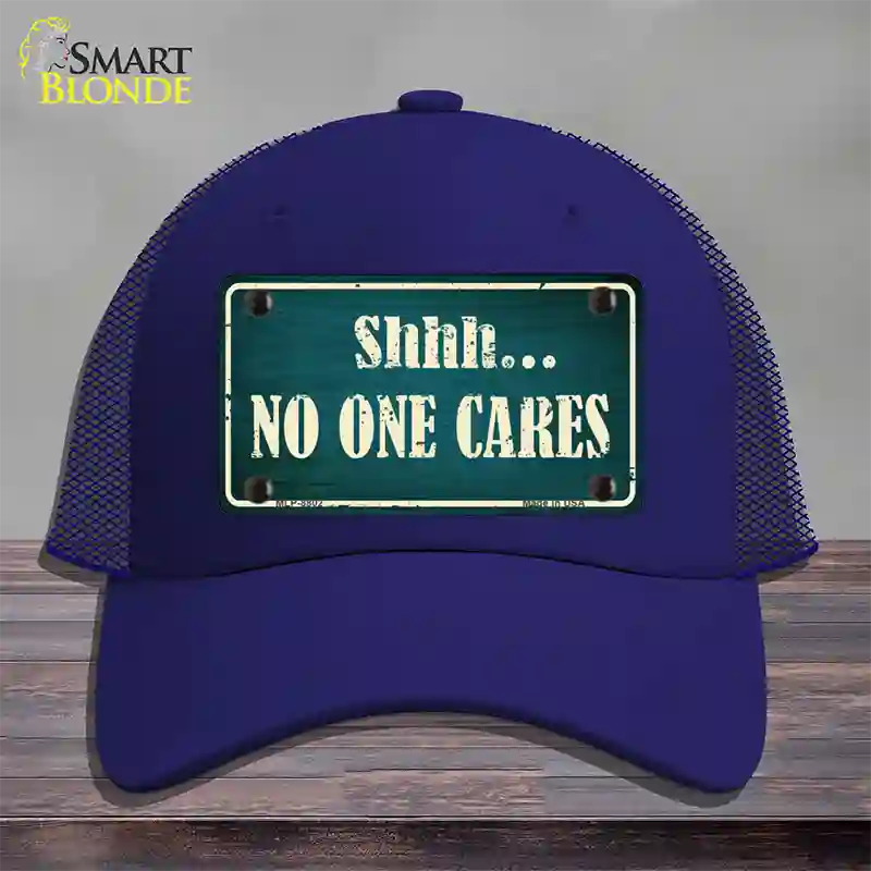 No One Cares Novelty License Plate Hat Mesh / Royal Blue