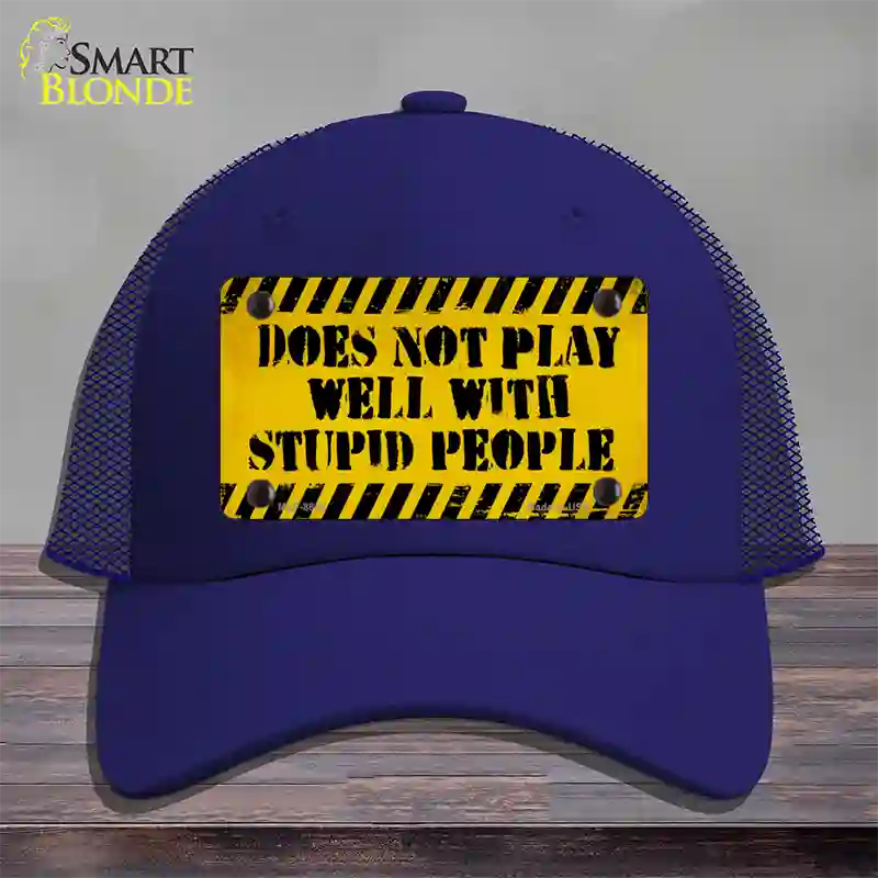 Does Not Play Well Novelty License Plate Hat Mesh / Royal Blue