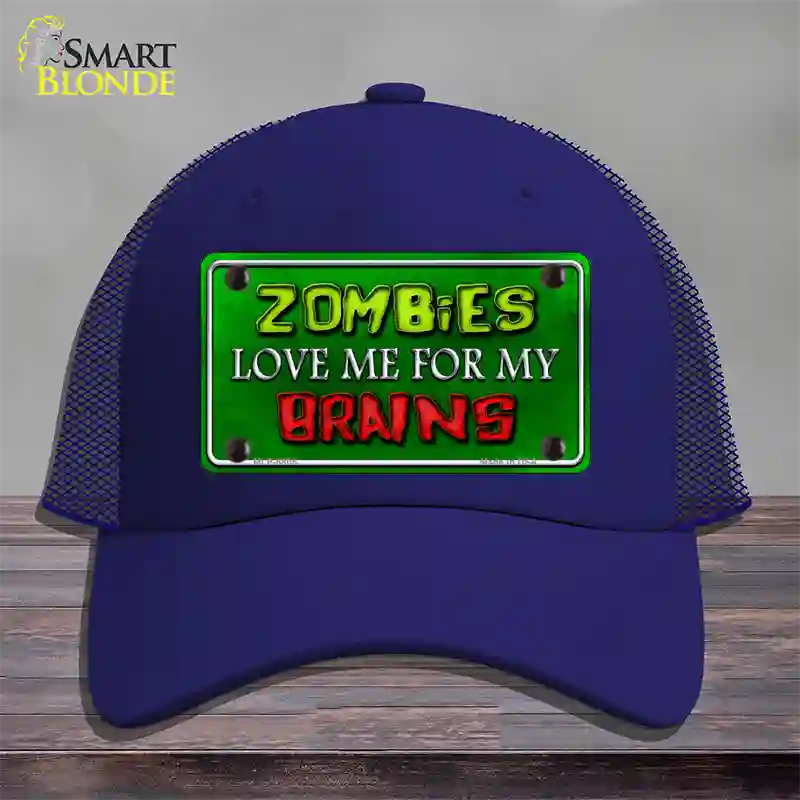 Zombies Love Me Novelty License Plate Hat Mesh / Royal Blue