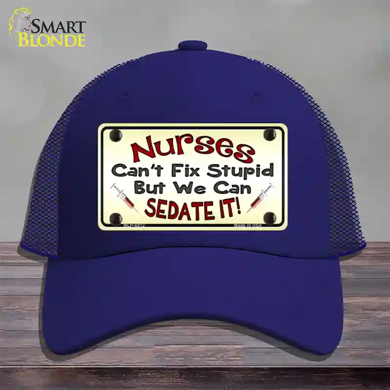 Nurses Sedate It Novelty License Plate Hat Mesh / Royal Blue