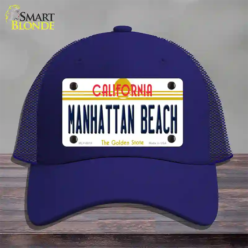 Manhattan Beach CA Novelty License Plate Hat Mesh / Royal Blue