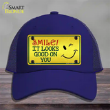 Smile Looks Good Novelty License Plate Hat Mesh / Royal Blue