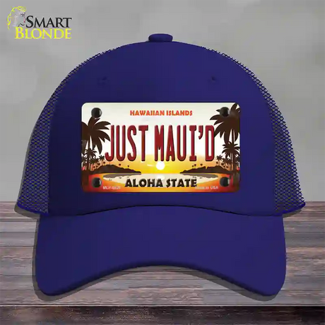 Just Mauid Sunset Novelty License Plate Hat Mesh / Royal Blue