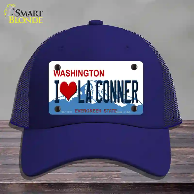 I Love La Conner Washington Novelty License Plate Hat Mesh / Royal Blue