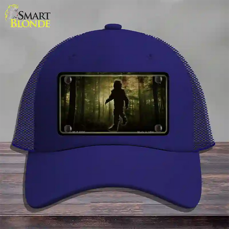 Bigfoot In The Woods Novelty License Plate Hat Mesh / Royal Blue