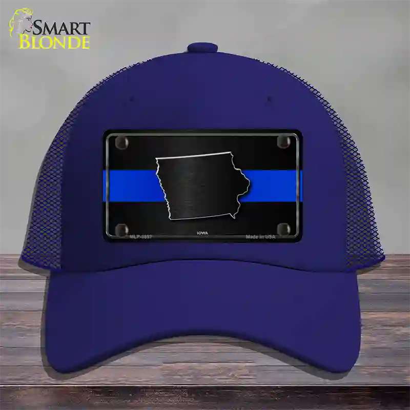 Iowa Thin Blue Line Novelty License Plate Hat Mesh / Royal Blue