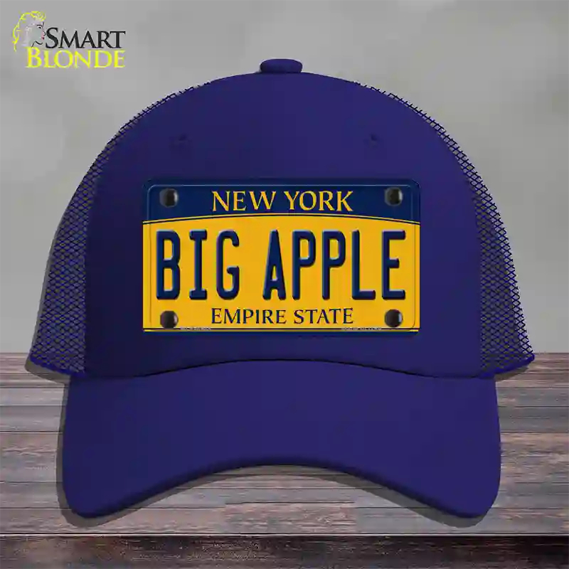 Big Apple Yellow New York Novelty License Plate Hat Mesh / Royal Blue