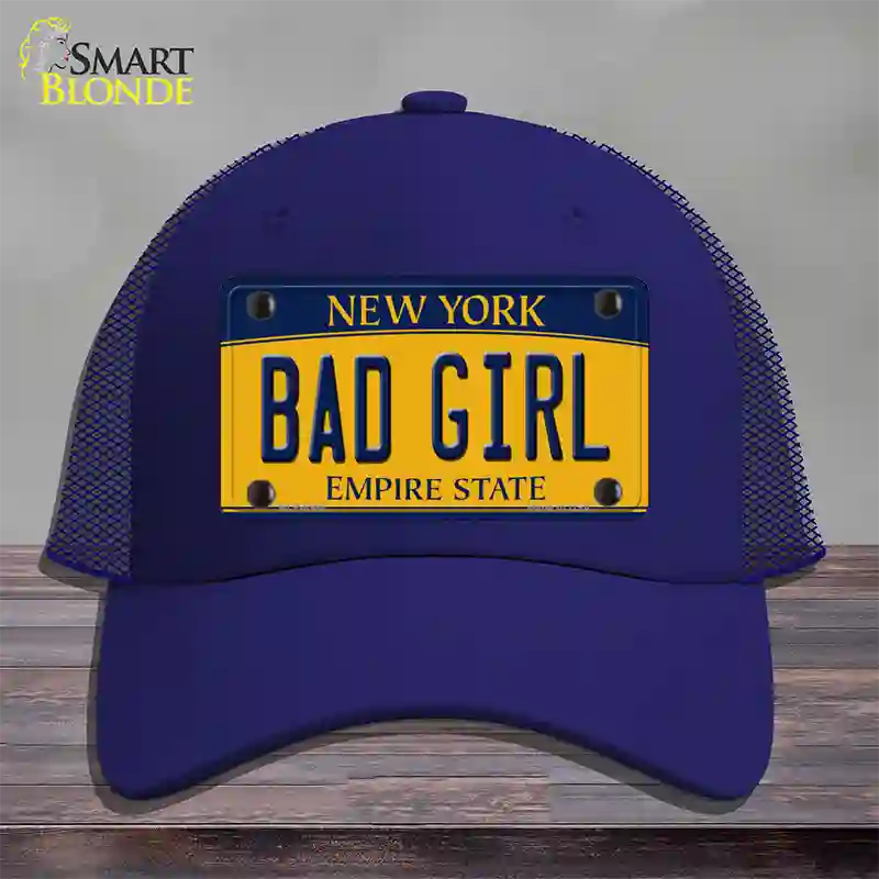 Bad Girl New York Novelty License Plate Hat Mesh / Royal Blue