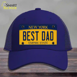 Best Dad New York Novelty License Plate Hat Mesh / Royal Blue