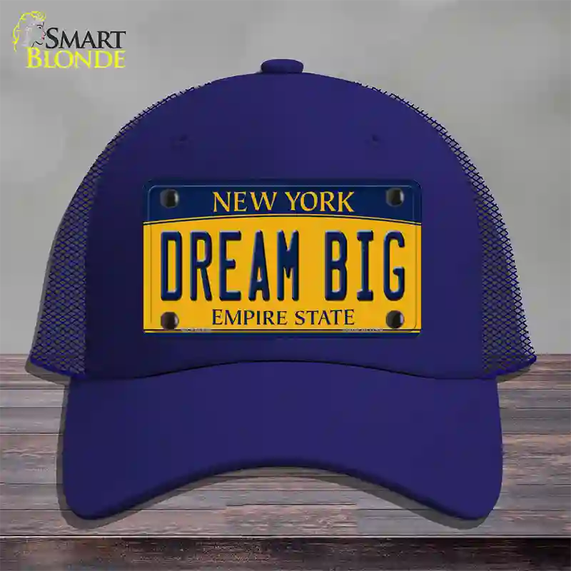 Dream Big New York Novelty License Plate Hat Mesh / Royal Blue