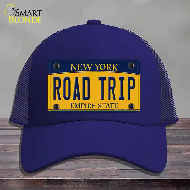 Road Trip New York Novelty License Plate Hat Mesh / Royal Blue