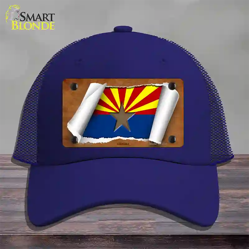 Arizona Flag Scroll Novelty License Plate Hat Mesh / Royal Blue