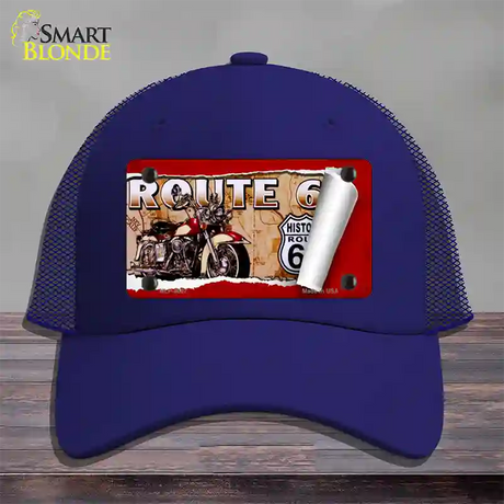 Route 66 Mother Road Scroll Novelty License Plate Hat Mesh / Royal Blue