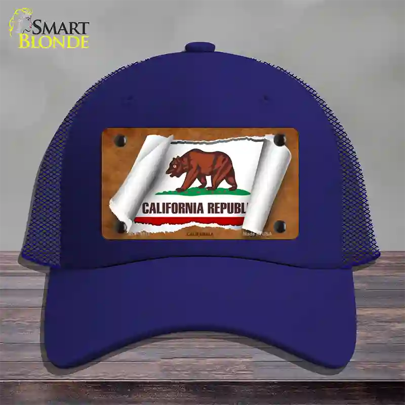 California Flag Scroll Novelty License Plate Hat Mesh / Royal Blue