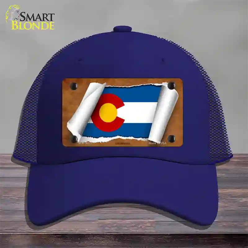 Colorado Flag Scroll Novelty License Plate Hat Mesh / Royal Blue