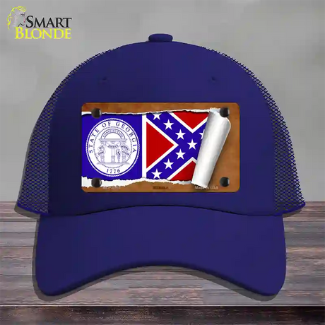 Georgia Flag Scroll Novelty License Plate Hat Mesh / Royal Blue