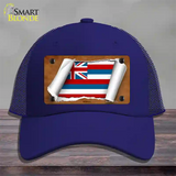 Hawaii Flag Scroll Novelty License Plate Hat Mesh / Royal Blue