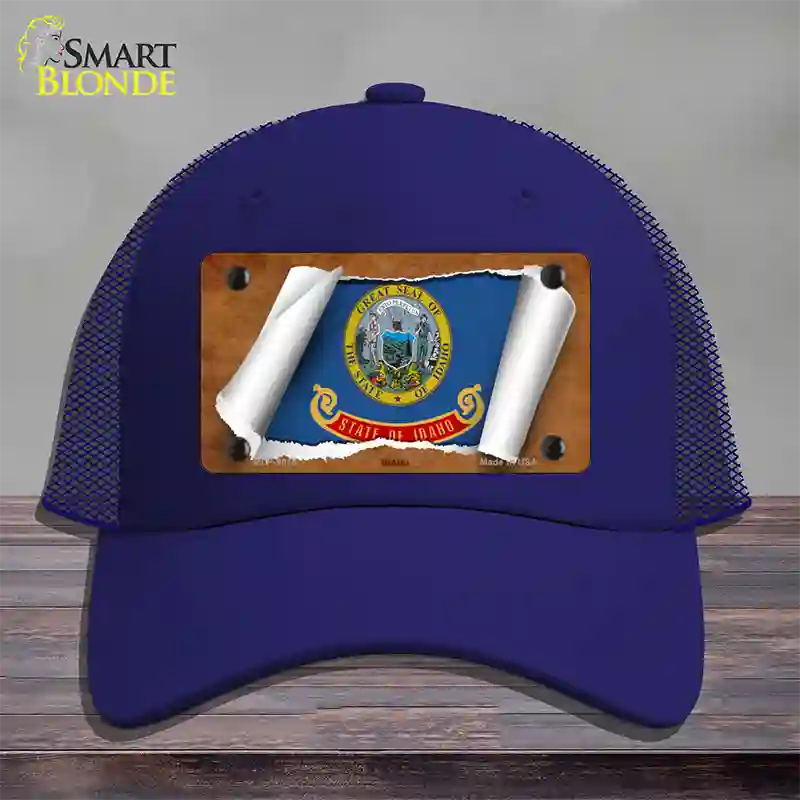 Idaho Flag Scroll Novelty License Plate Hat Mesh / Royal Blue