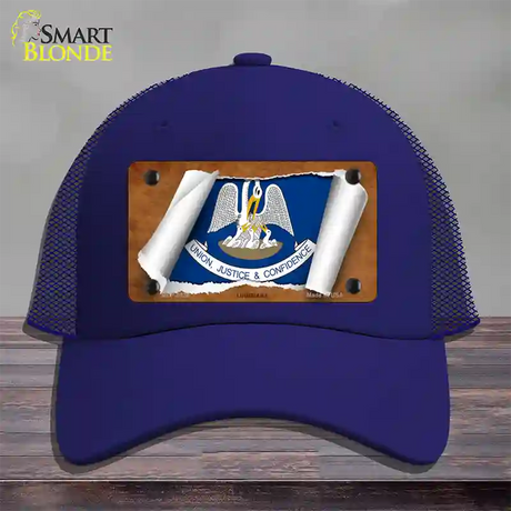 Louisiana Flag Scroll Novelty License Plate Hat Mesh / Royal Blue